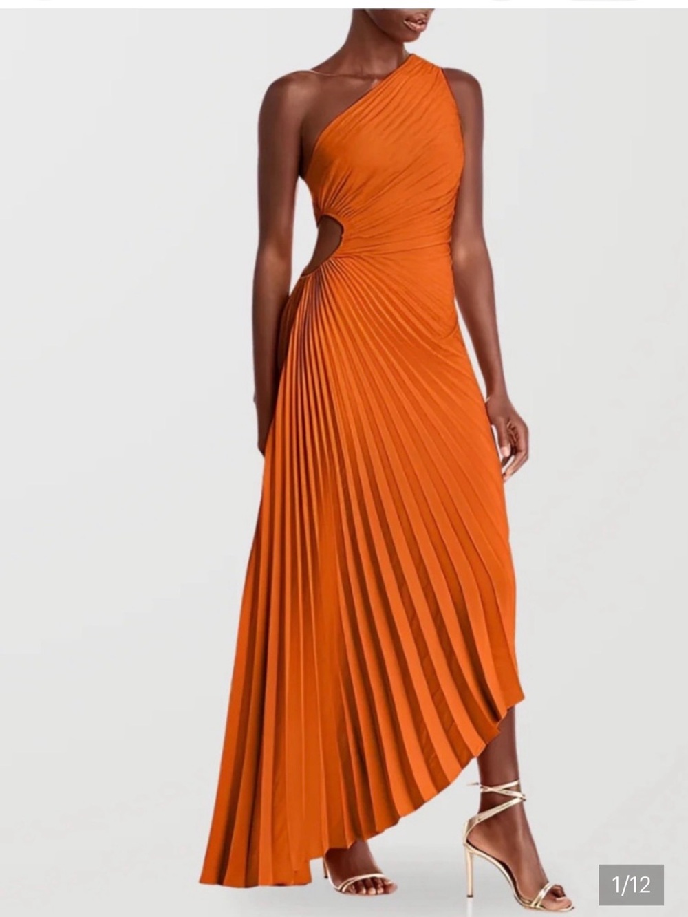 A.L.C. One-Shoulder Pleated Midi Dress in Orange